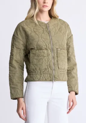 Annalee Women's Quilted Cropped Jacket, Olive Green - JK0025H