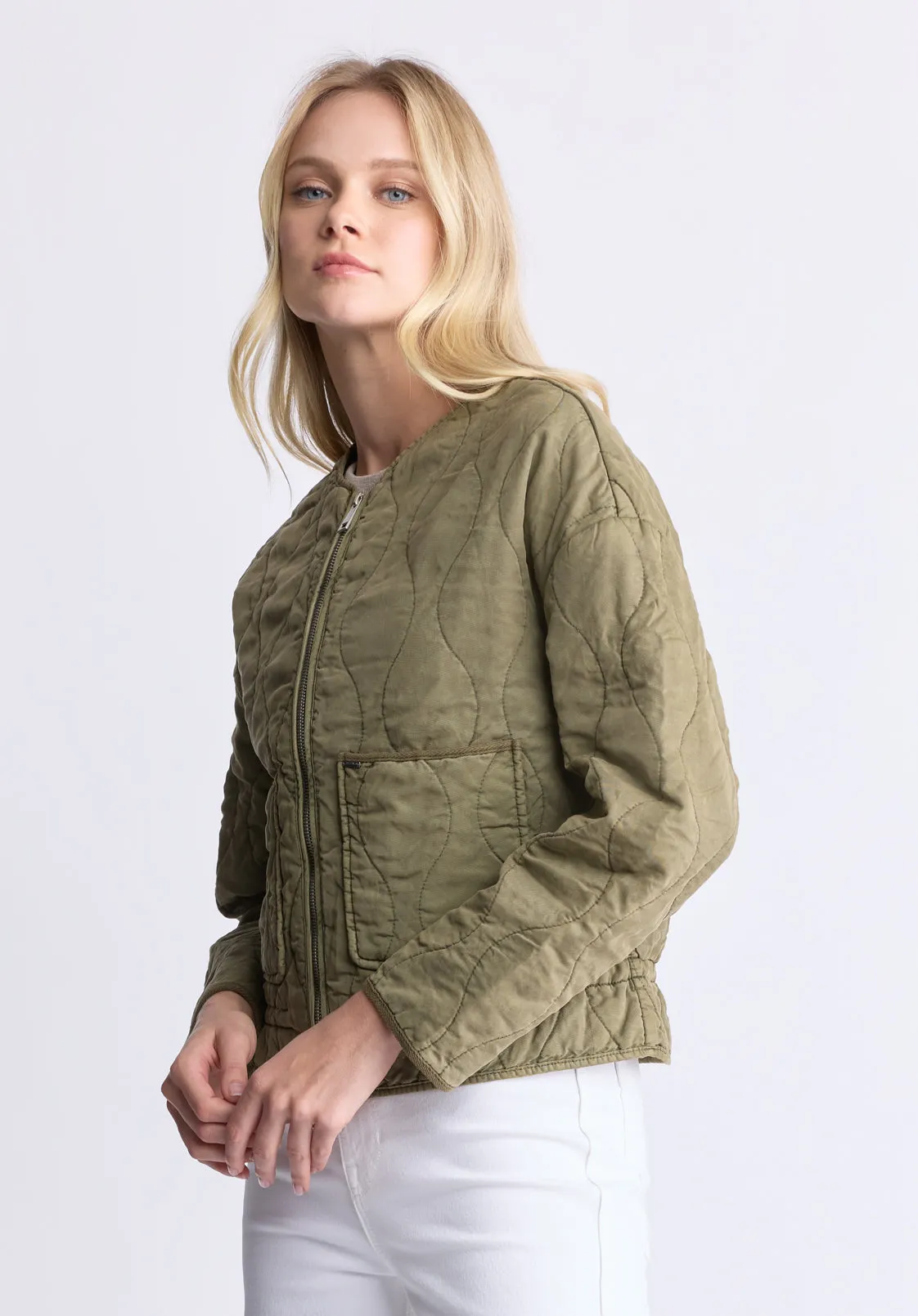 Annalee Women's Quilted Cropped Jacket, Olive Green - JK0025H