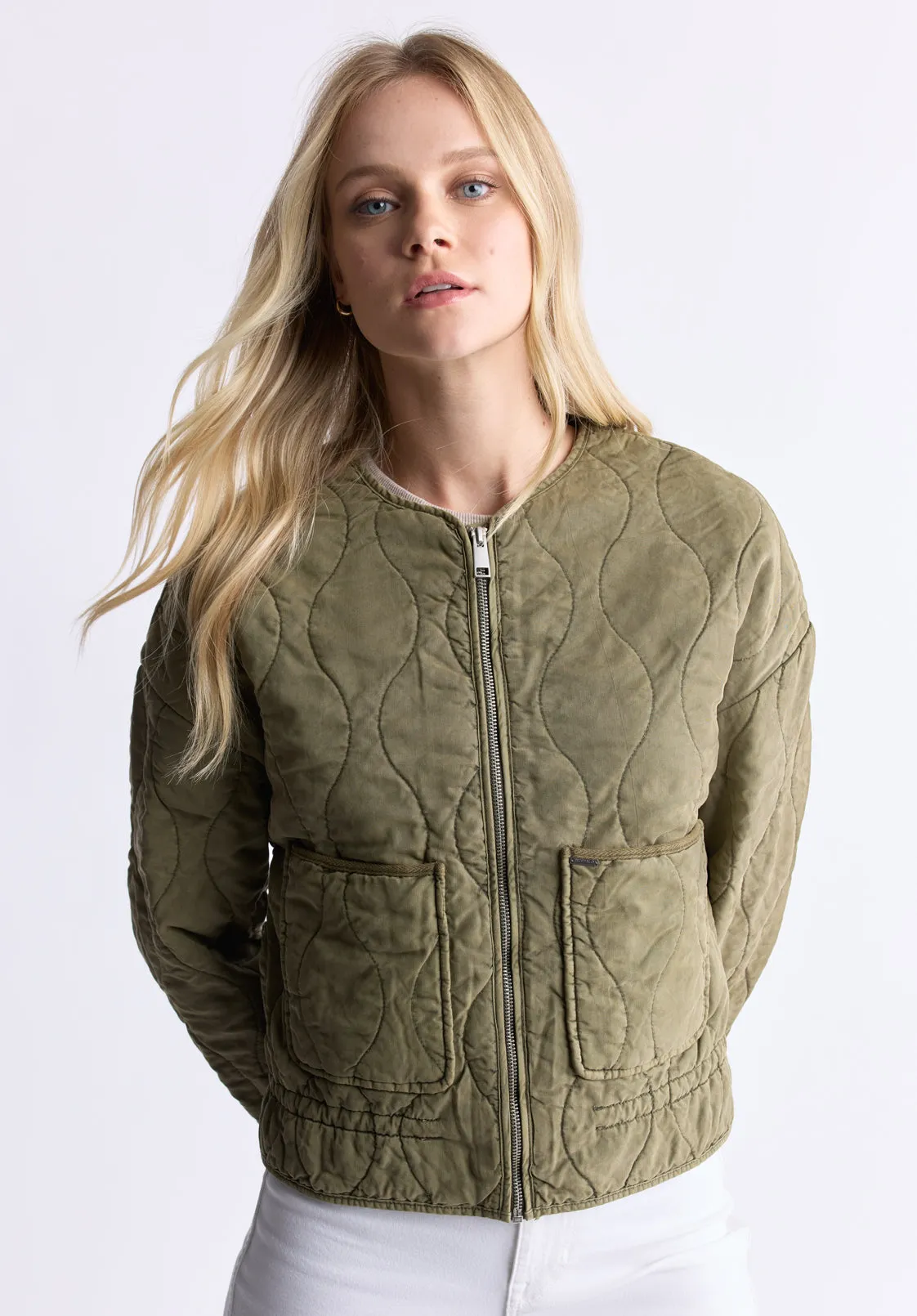 Annalee Women's Quilted Cropped Jacket, Olive Green - JK0025H