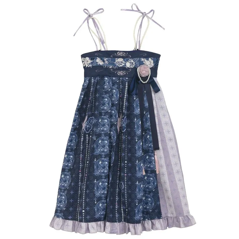 Bell-sleeved Shirt   Shoulder Tulle Bag Skirt Layered Set-up Ribbon Dress Chinese