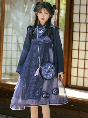 Bell-sleeved Shirt   Shoulder Tulle Bag Skirt Layered Set-up Ribbon Dress Chinese