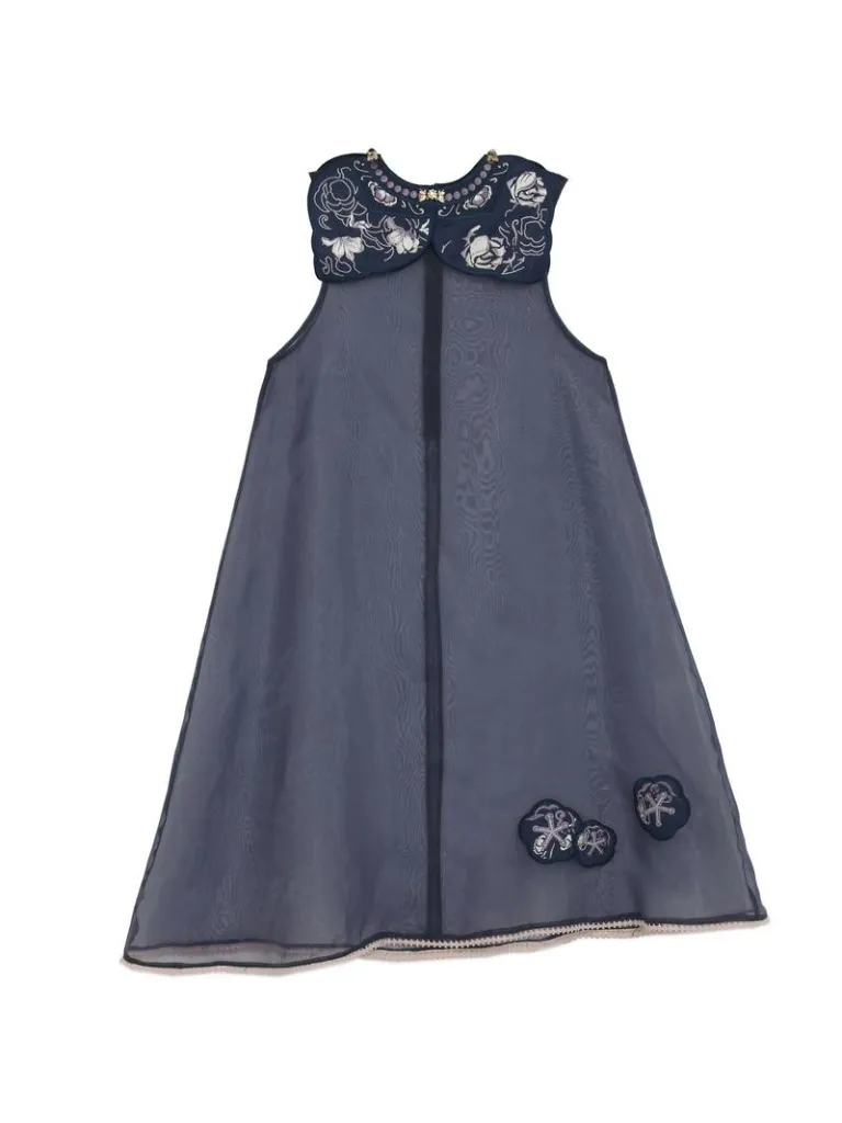 Bell-sleeved Shirt   Shoulder Tulle Bag Skirt Layered Set-up Ribbon Dress Chinese