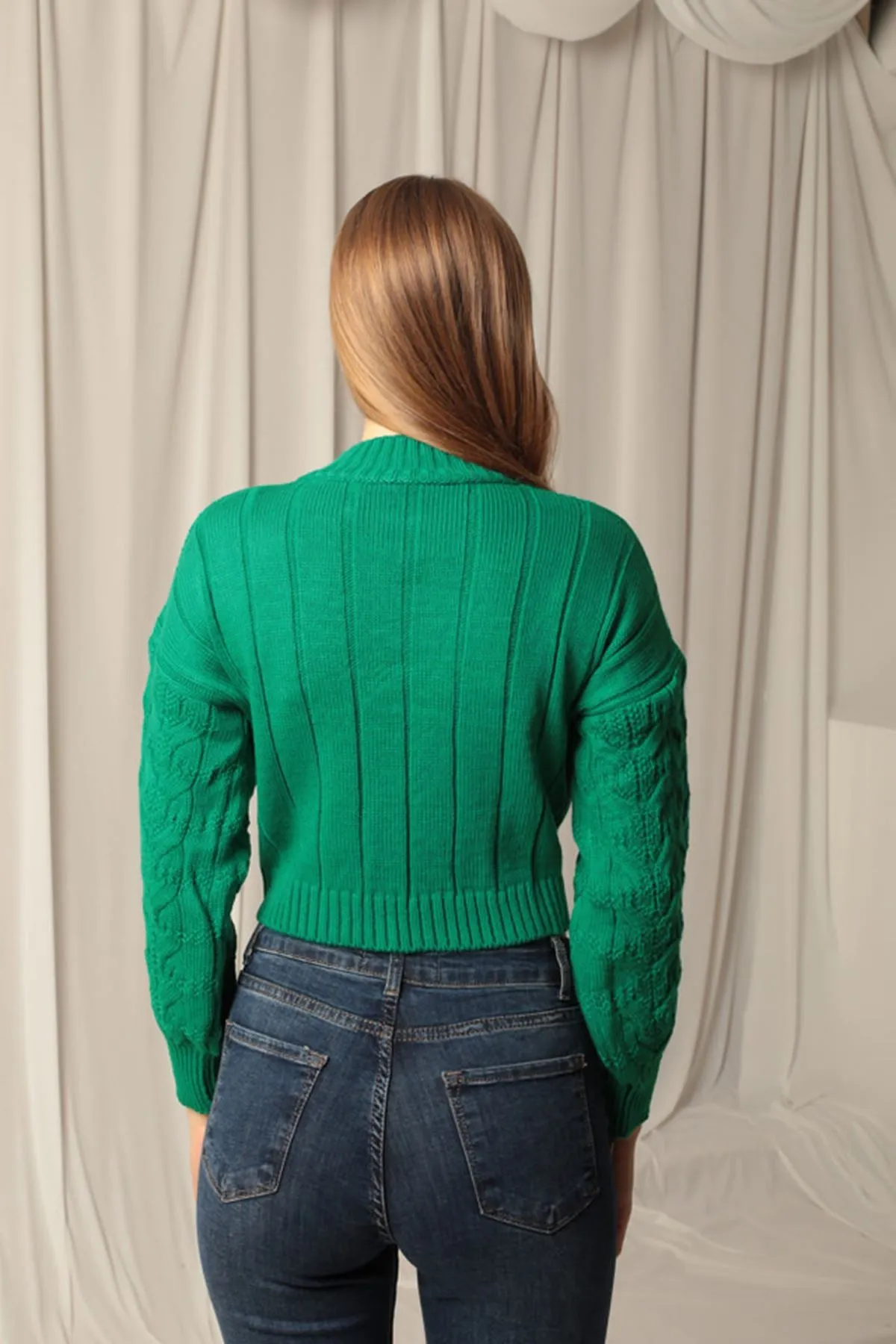 KKT Knitwear Fabric Knit Detailed Women's Green Sweater - Tallaght