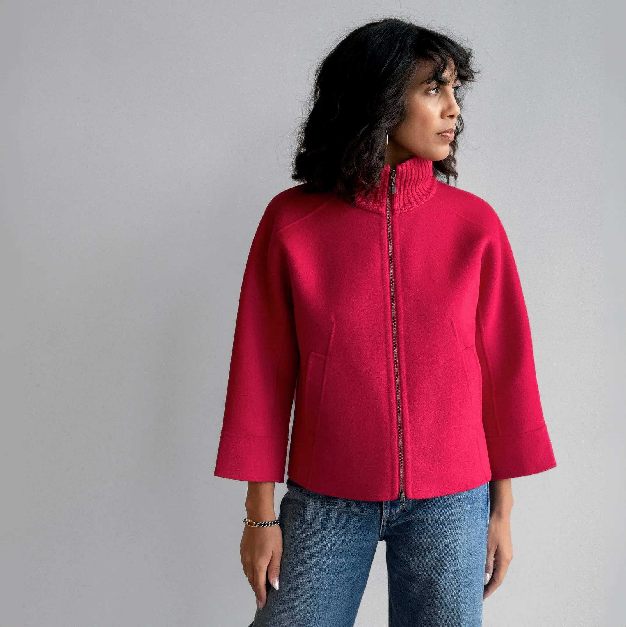 Knit Trim Short Jacket in Poppy