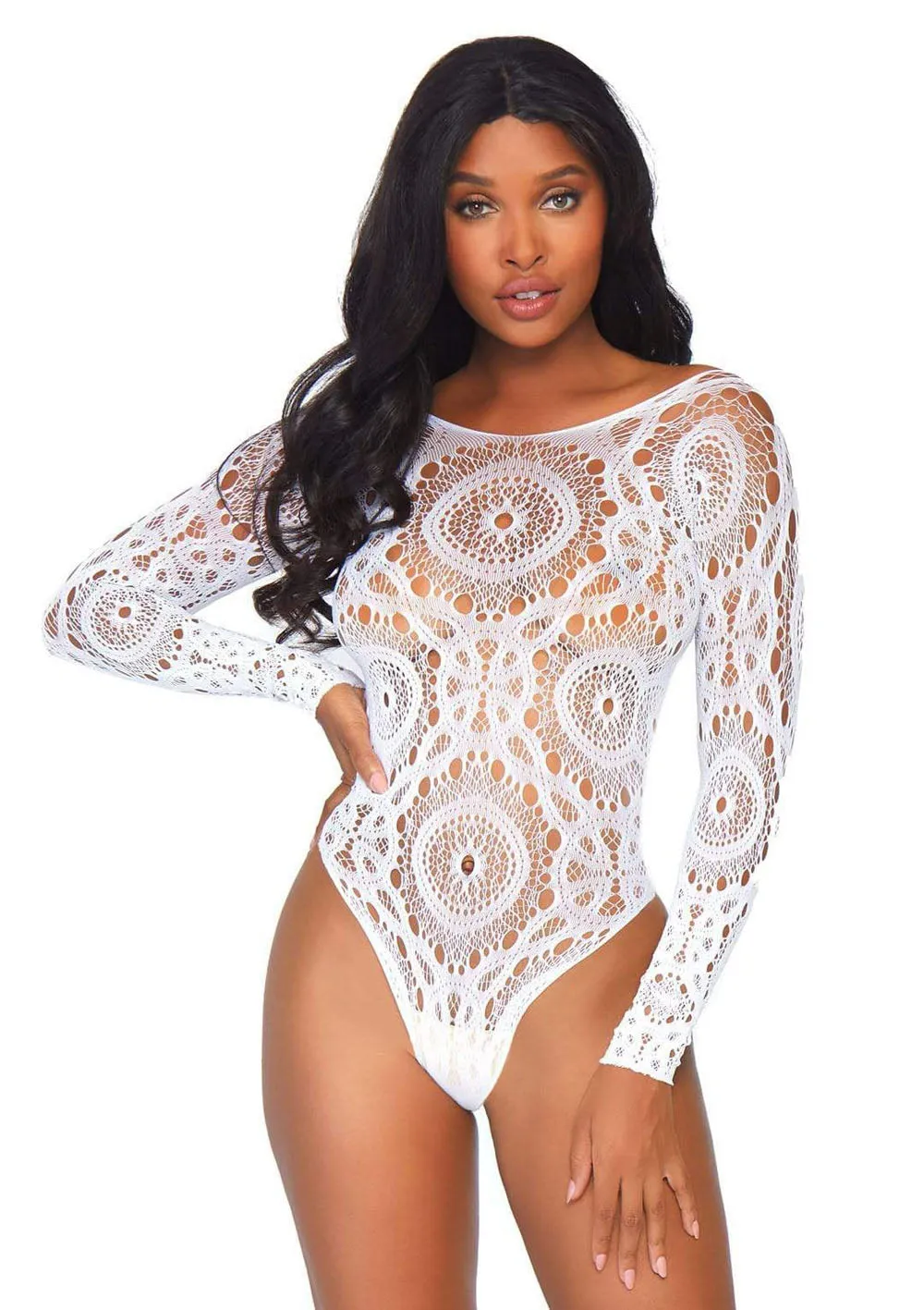 Leg Avenue Thong Back Teddy - White - M/l