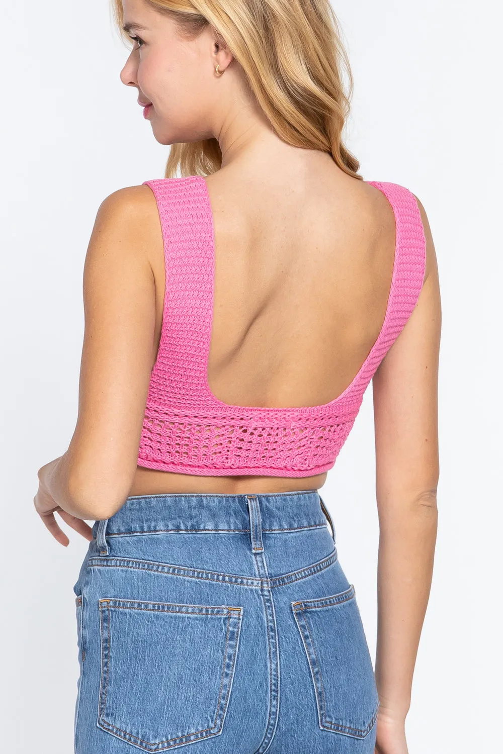 Textured Crop Sweater Tank Pink Top