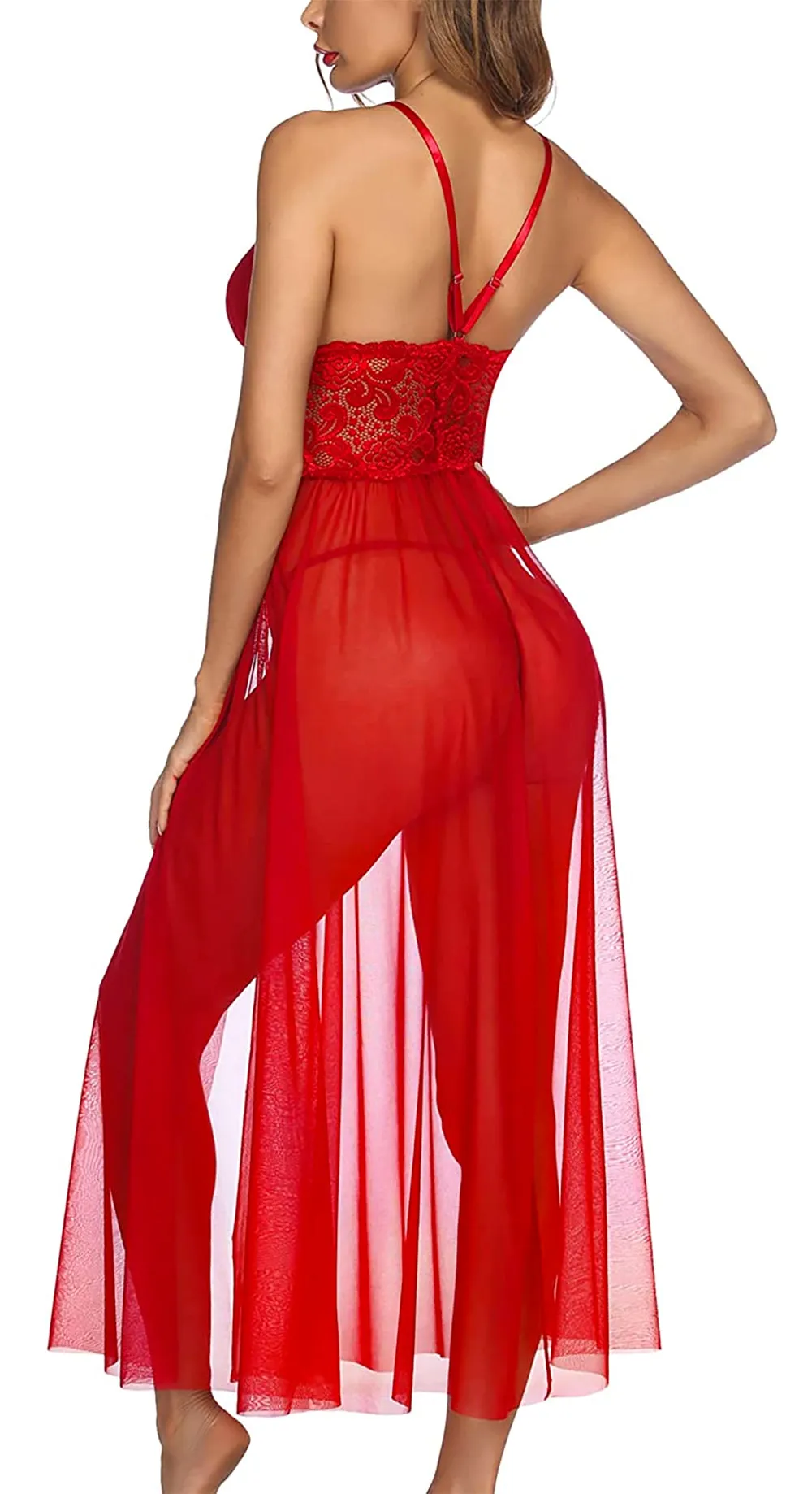 Xs and Os Women's Long Slit Lace Babydoll Lingerie with Lace Panty