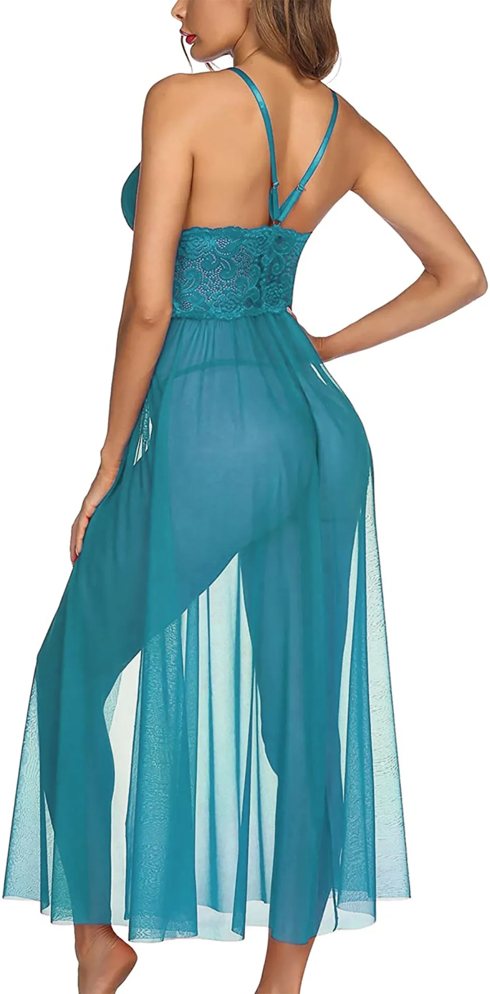 Xs and Os Women's Long Slit Lace Babydoll Lingerie with Lace Panty